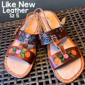 Like New-Leather Sandals-Dyed-Multi Color-Side Buckles-Sz 5